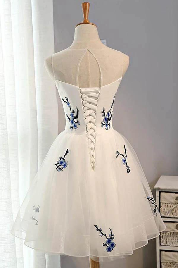 White A-line Tulle Short Prom Dress White Homecoming Dress  PD133 - Image 2