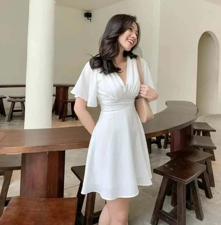 White A-line V Neck Homecoming Dress,White Casual Dress ,Y2419 - Image 2