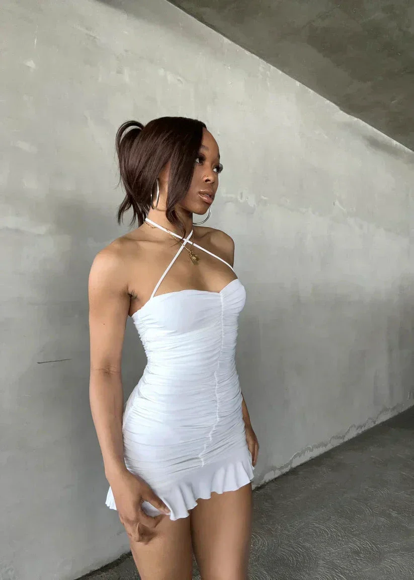 White Bodycon Dress With Ruched White Mini Homecoming Dress Y2443 - Image 2