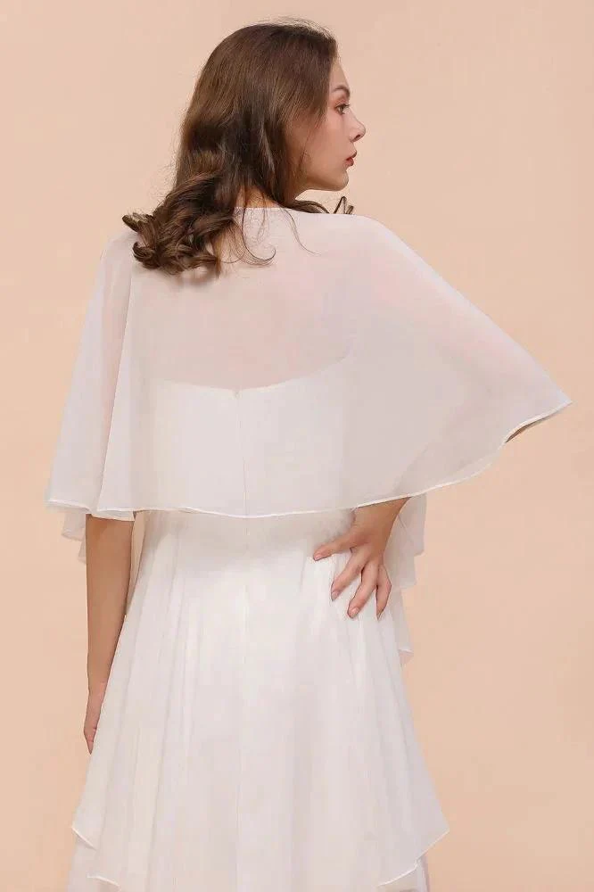 White Bridesmaid Dress Knee Length Two Layers of Wedding Guest Dress with Wraps - Image 2