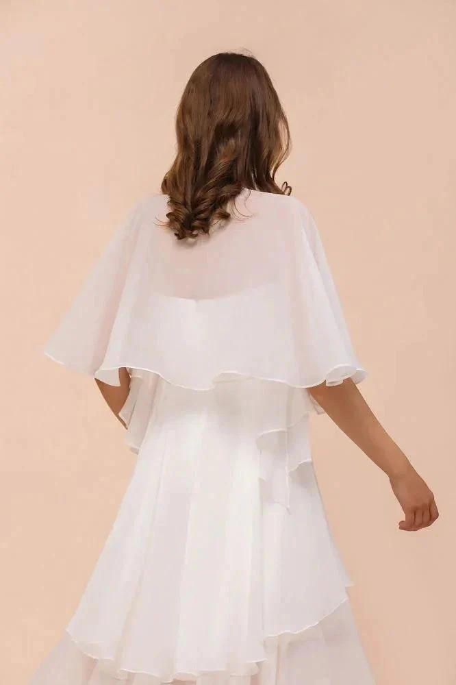 White Bridesmaid Dress Knee Length Two Layers of Wedding Guest Dress with Wraps - Image 7