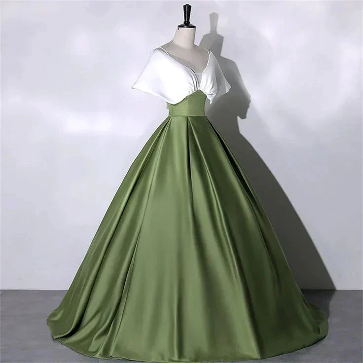 White+Green Satin Prom Dress Elegant Quinceanera Dress Floor Length Green Dress Evening Dress Girls Princess Dress Y4598 - Image 2