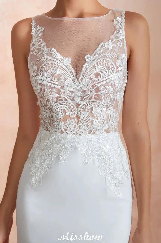White Illusion Neck Column Wedding Dress Sleeveless Bridal Gowns - Image 10