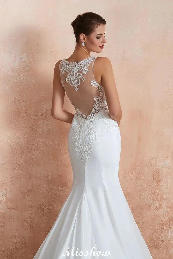 White Illusion Neck Column Wedding Dress Sleeveless Bridal Gowns - Image 7
