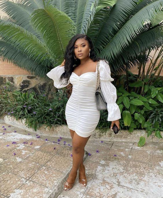 White Independent Stand Square Neck Short Skirt Petal Sleeve Drape Dress For Women 18th Birthday Outfit Short Homecoming Dress Y646 - Image 2