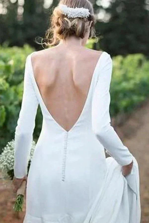 New Arrival Bateau Long Sleeves Designer Wedding Dress - Image 2