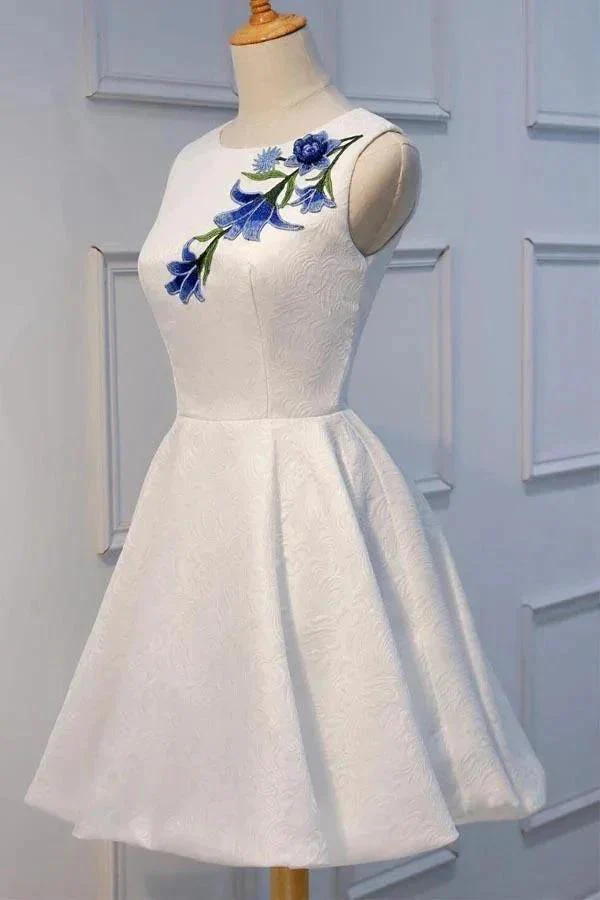 White Lace Applique Short Prom Dresses Homecoming Dresses  PD160 - Image 2