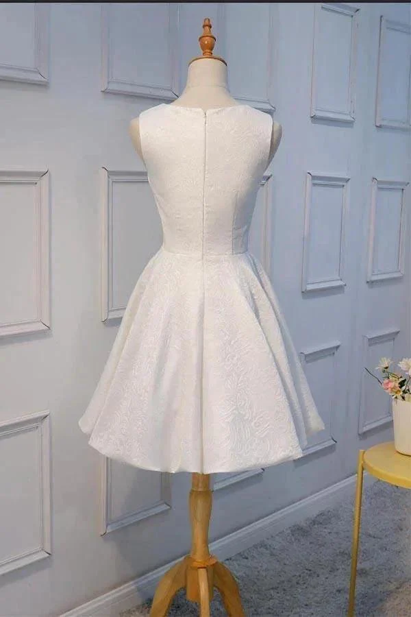 White Lace Applique Short Prom Dresses Homecoming Dresses  PD160 - Image 3