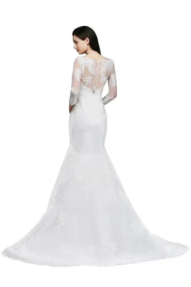 White Lace Mermaid Jewel Wedding Dress - Image 2