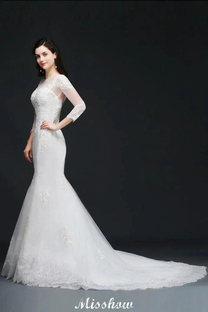 White Lace Mermaid Jewel Wedding Dress - Image 3