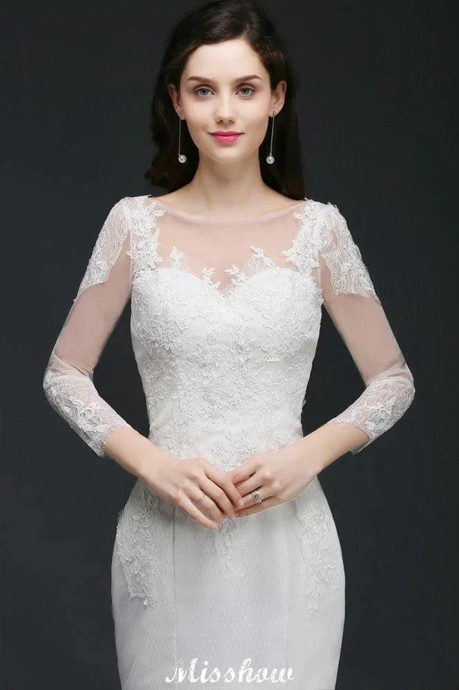 White Lace Mermaid Jewel Wedding Dress - Image 4