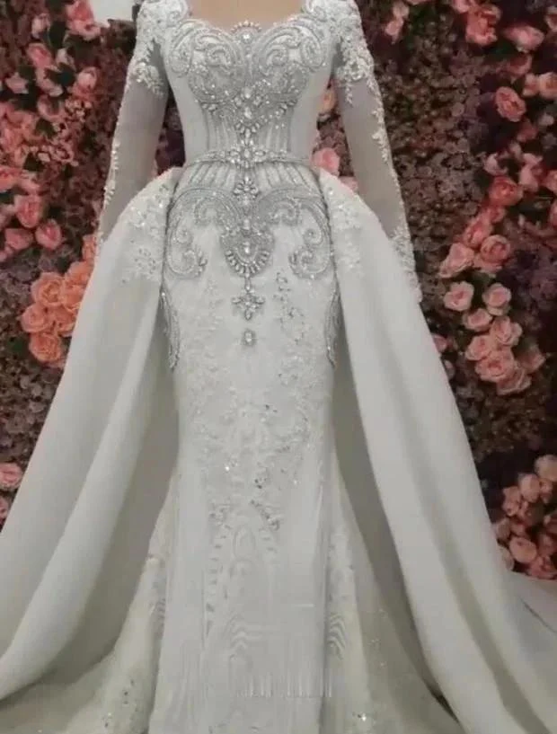 New Arrival Long Sleeves Mermaid Wedding Dress with Overskirt - Image 3