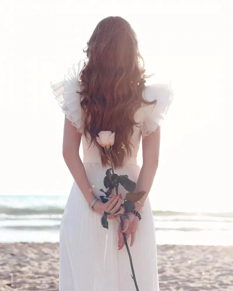 Chiffon Ruffless Sleeves V-Neck Summer Beach Wedding Dress - Image 2