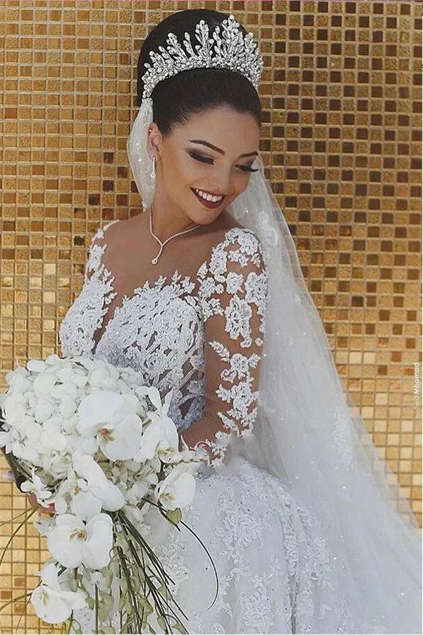 White Long Mermaid Lace Wedding Dresses with Sleeves - Image 2