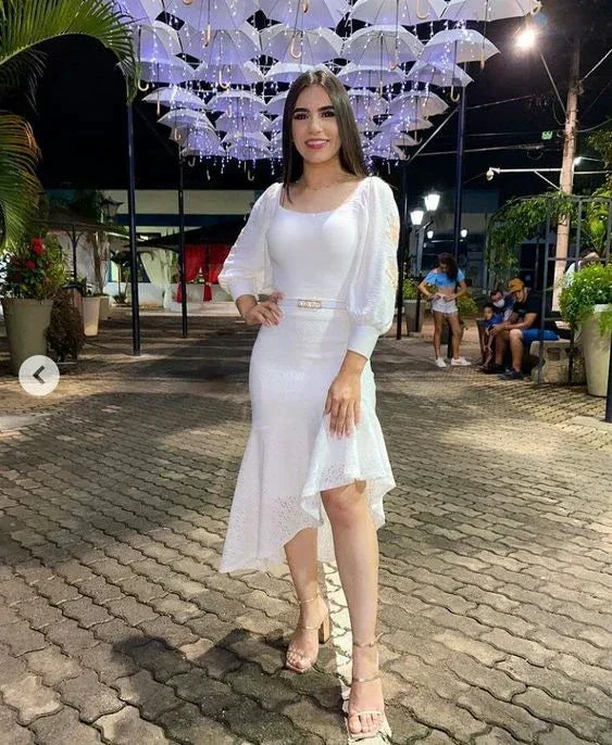 White Long Sleeves Party Gown White Homecoming Dress Y6833 - Image 2