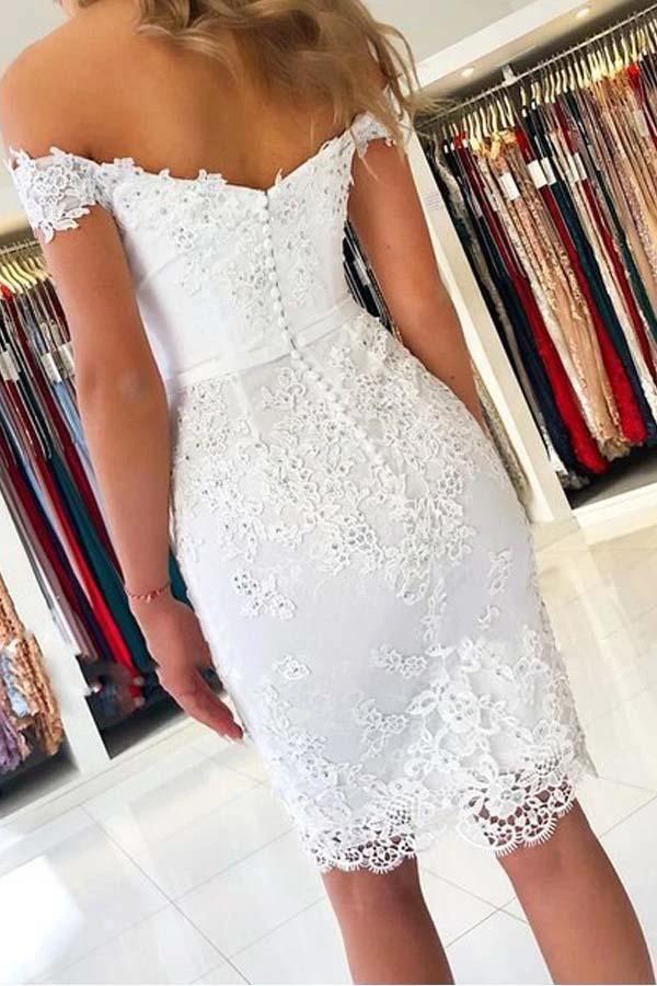 White Mermaid Lace Appliques Off the Shoulder Homecoming Dress PD287 - Image 2