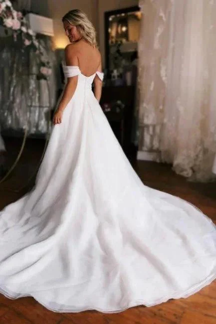 White Off the shoulder High split Wedding Dress - Image 2