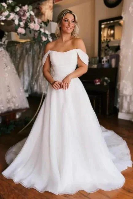 White Off the shoulder High split Wedding Dress - Image 4