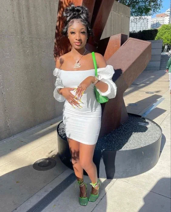 White Off The Shoulder Homecoming Dress Sexy White Dress Y2156 - Image 2