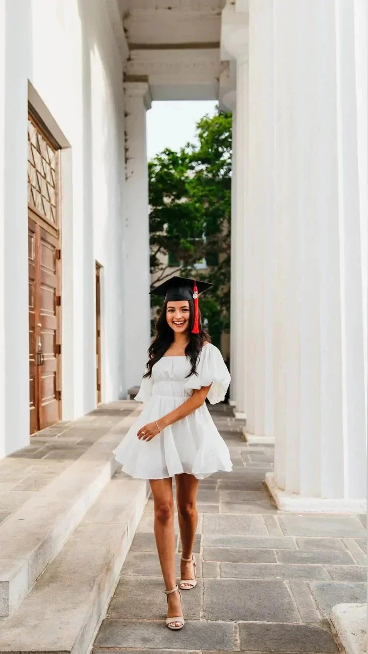 White Puffy Sleeves Short Homecoming Dress Graduation Dress Y1340 - Image 2