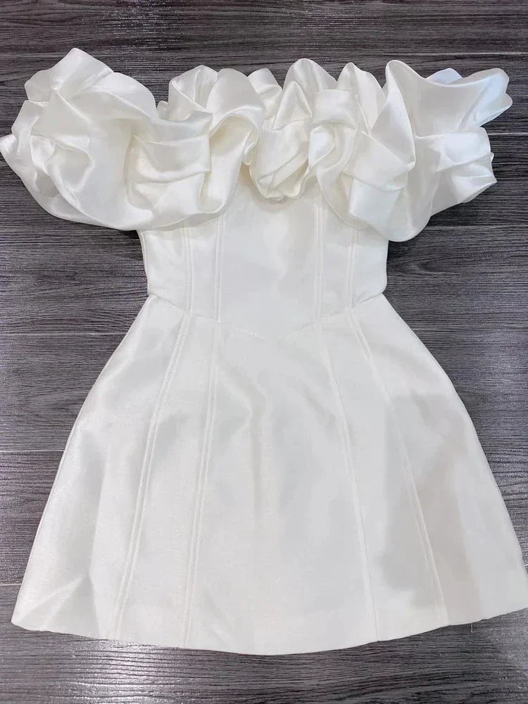 White Ruffled Neckline Homecoming Dress White Party Dress Y2358 - Image 2