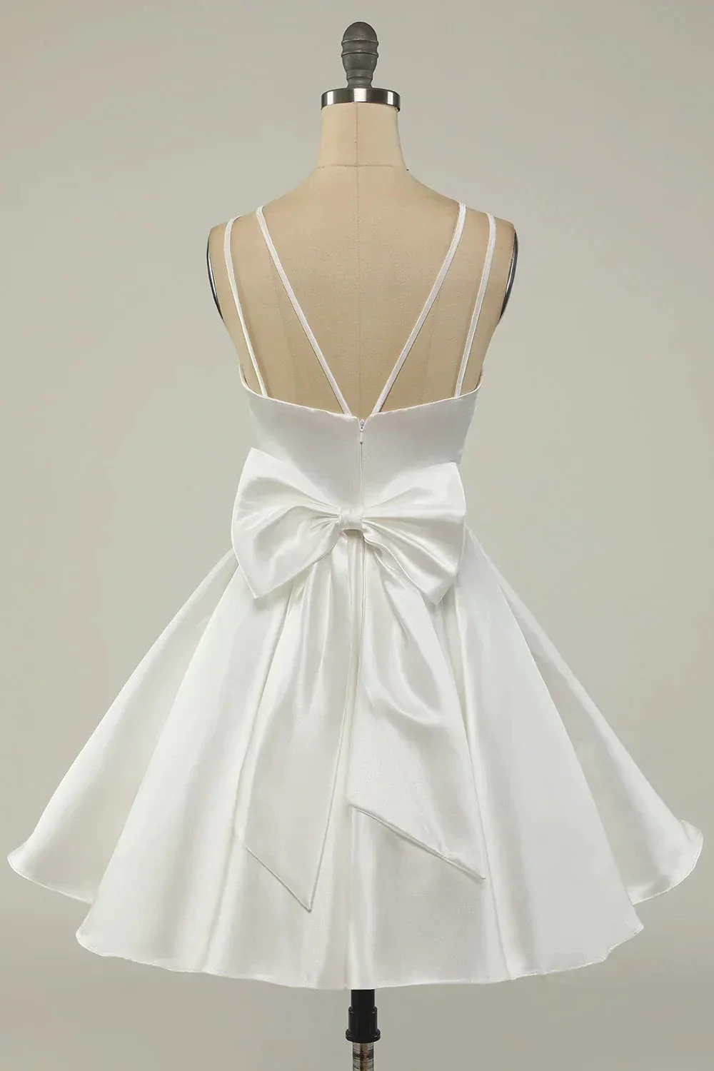White Satin A-line Graduation Dress White Short Homecoming Dress Y1849 - Image 2