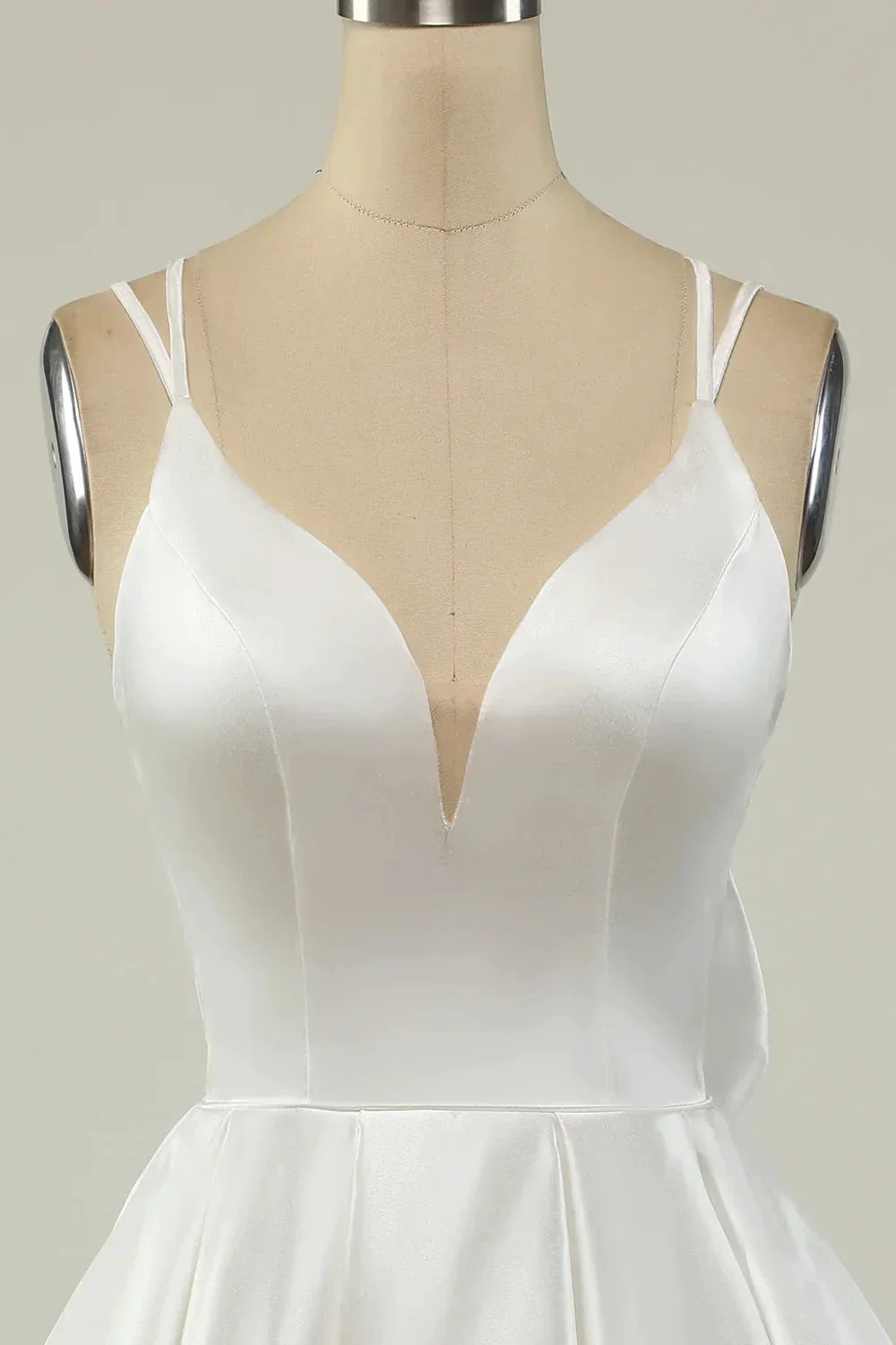 White Satin A-line Graduation Dress White Short Homecoming Dress Y1849 - Image 3