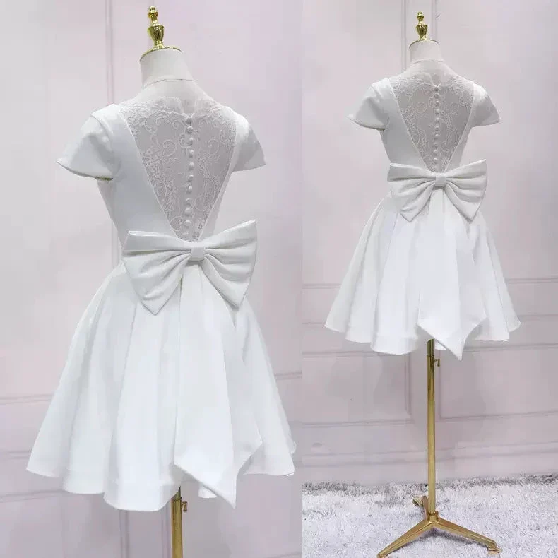 White Satin Short Homecoming Dress Lace Back s45 - Image 2