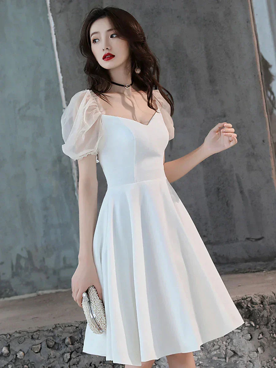 White Satin Short Prom Dress White Homecoming Dress Y2423 - Image 2