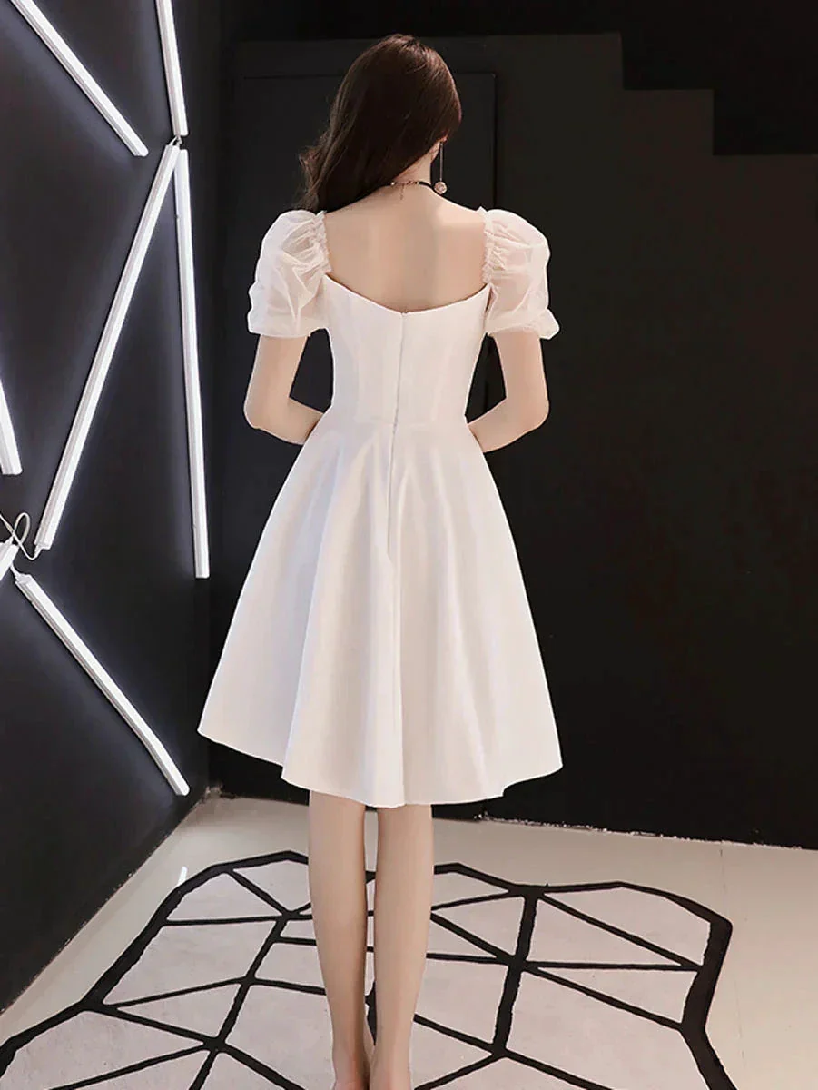 White Satin Short Prom Dress White Homecoming Dress Y2423 - Image 3