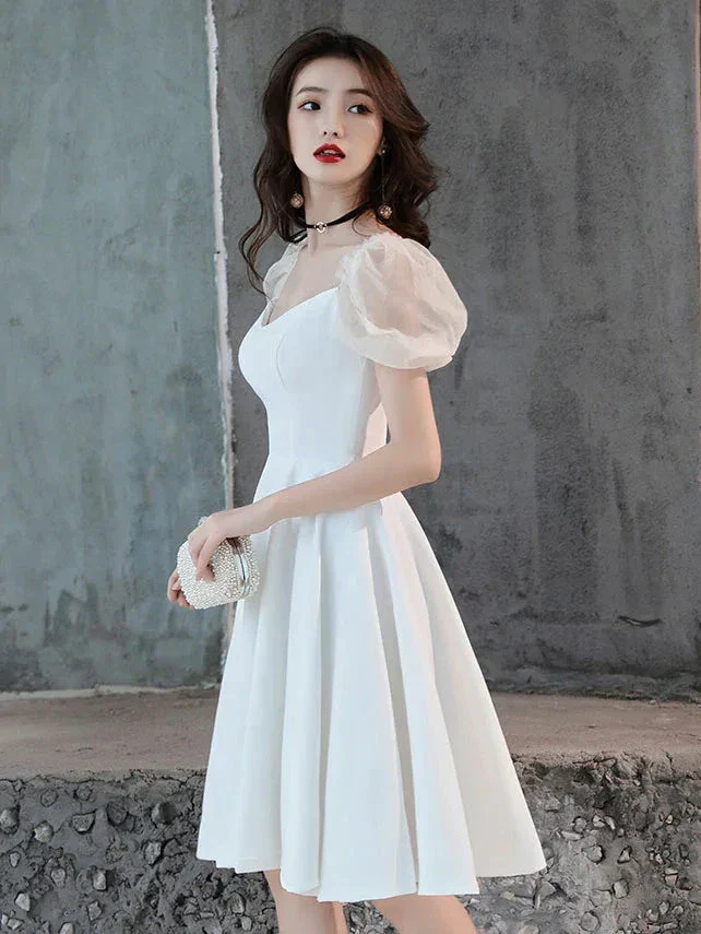 White Satin Short Prom Dress White Homecoming Dress Y2423 - Image 4