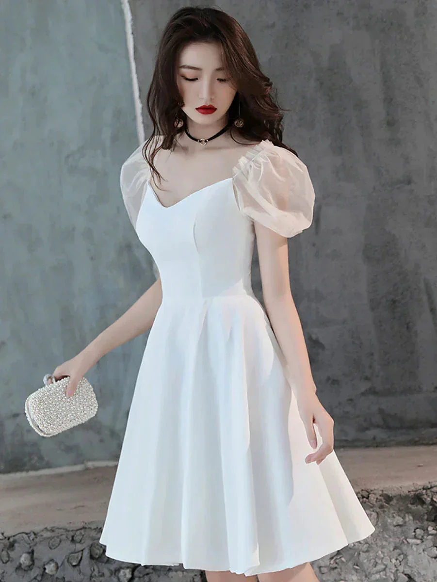 White Satin Short Prom Dress White Homecoming Dress Y2423 - Image 5