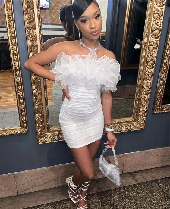 White Short Homecoming Dress With Ruffles Party Dress Y1544 - Image 2