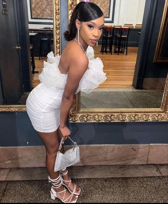 White Short Homecoming Dress With Ruffles Party Dress Y1544 - Image 3