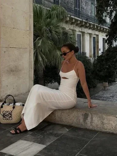 White Spaghetti Straps Long Evening Dress Formal Dress Y7201 - Image 3