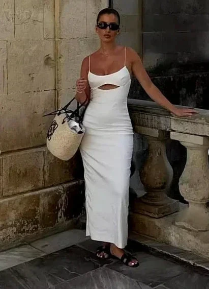 White Spaghetti Straps Long Evening Dress Formal Dress Y7201 - Image 4