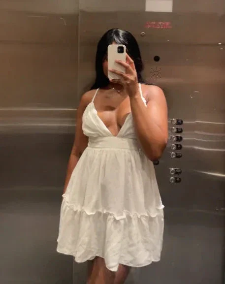 White Spaghetti Straps V Neck Homecoming Dress Y2849 - Image 4