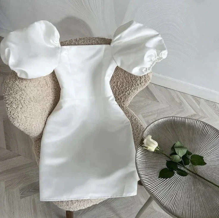 White Square Neckline Homecoming Dress with Puff Sleeves Y2534 - Image 2