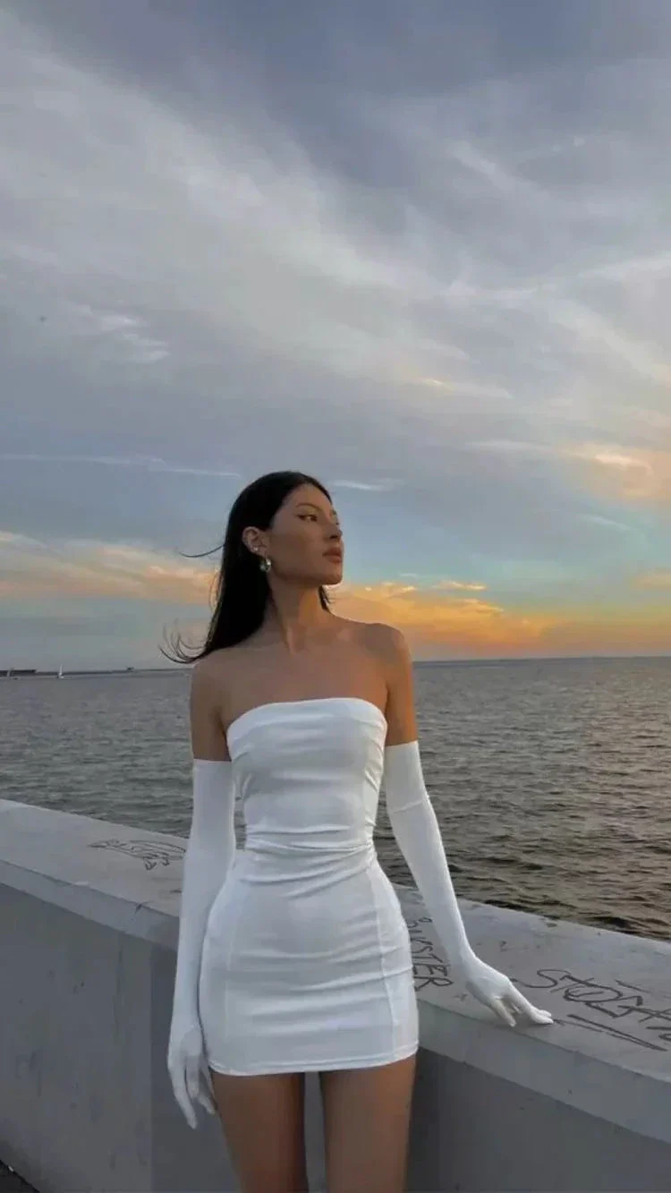White Strapless Bodycon Dress White Mini Homecoming Dress Y2378 - Image 2