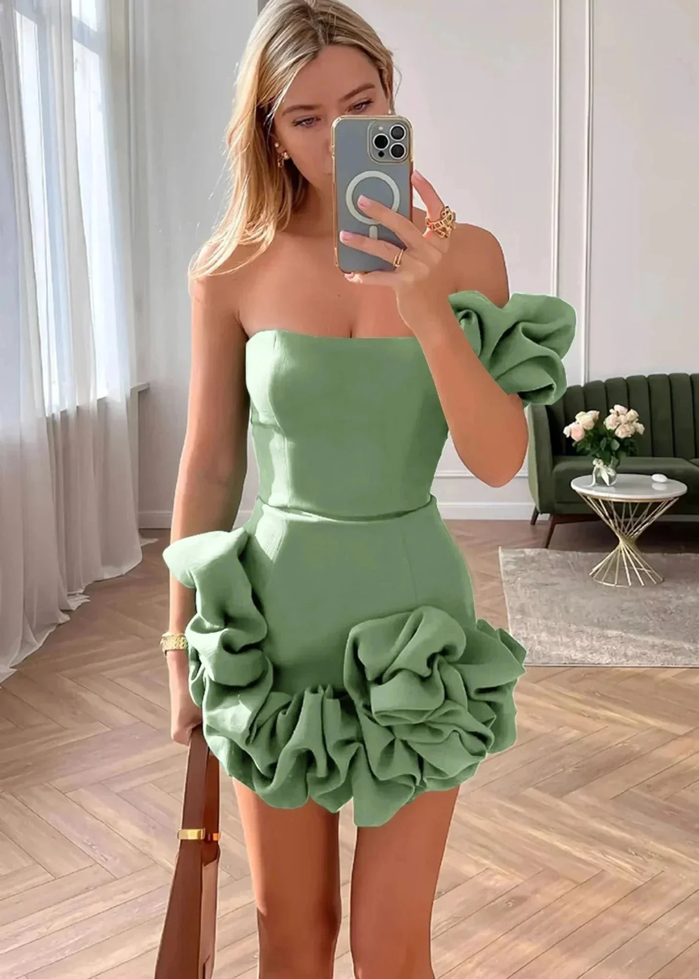 White Strapless Homecoming Dress With Ruffles - Image 10