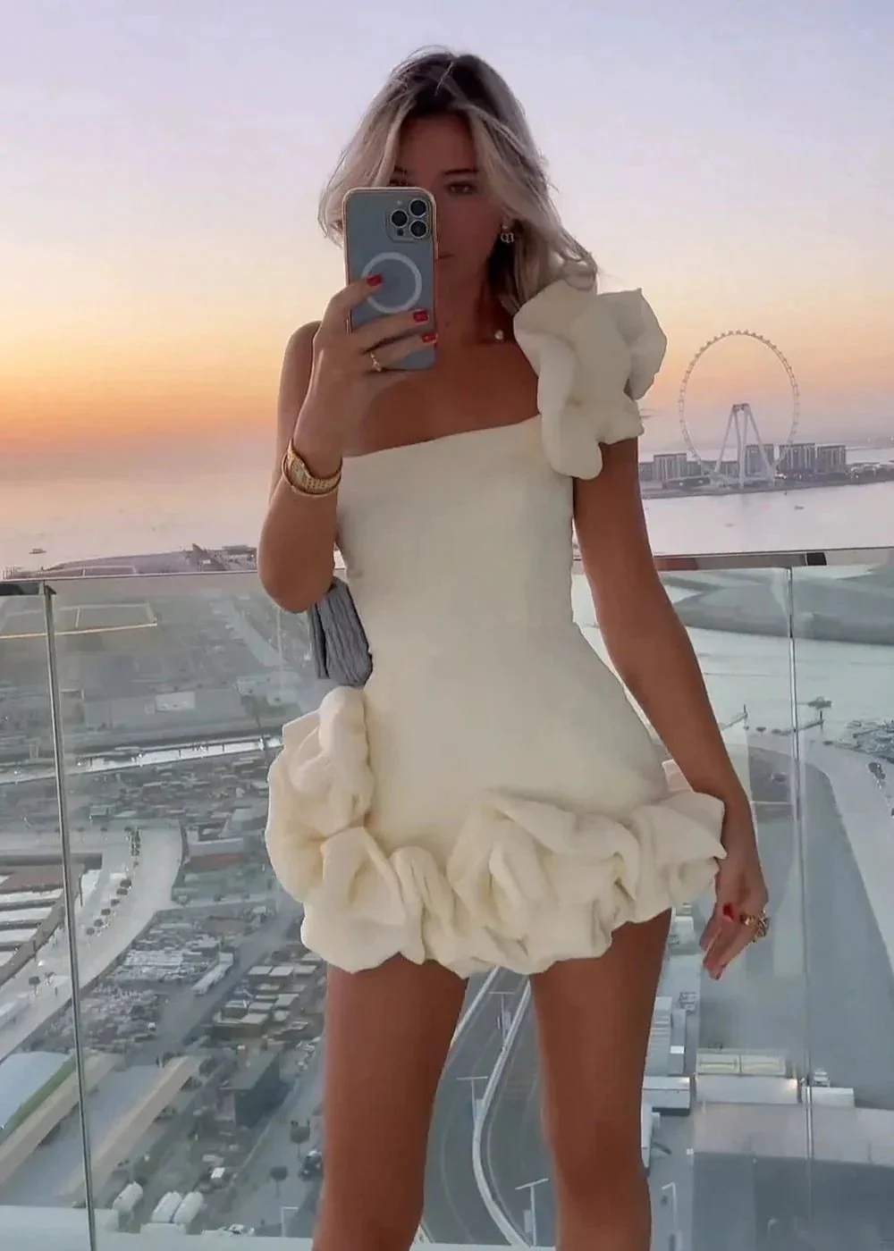 White Strapless Homecoming Dress With Ruffles - Image 3