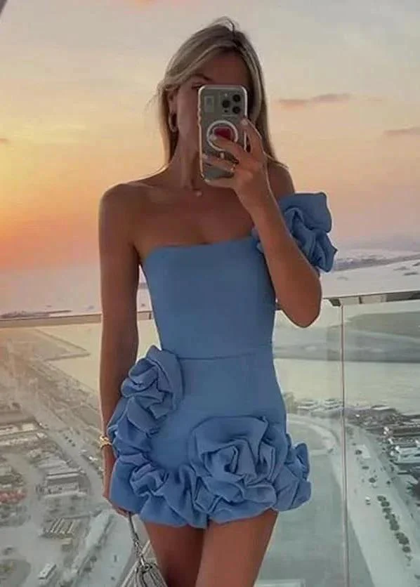 White Strapless Homecoming Dress With Ruffles - Image 8