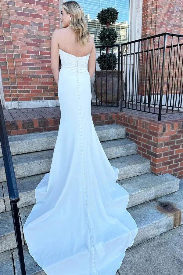 White Strapless Mermaid Long Modest Wedding Dress WD705 - Image 3