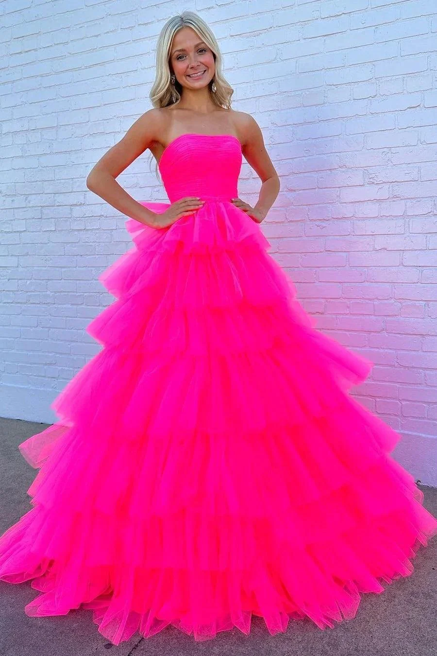White Strapless Tiered A-Line Long Prom Dress with Ruffles  PSK410 - Image 4