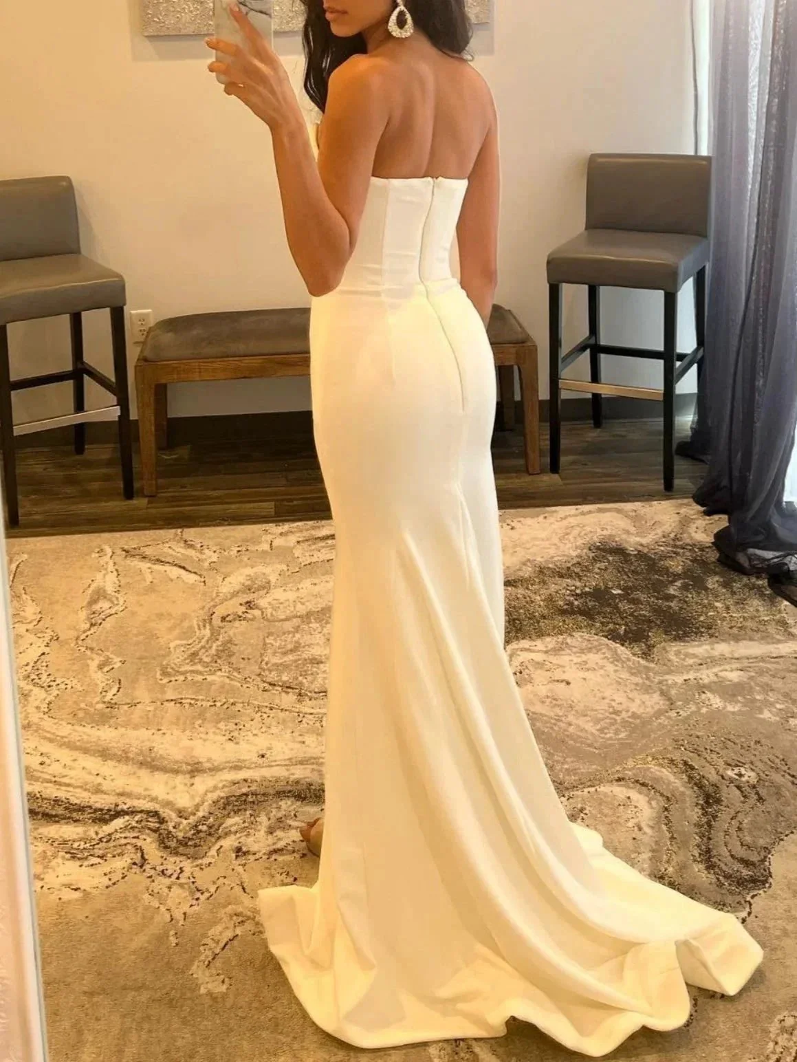 White Strapless V Neck Long Prom Dress With Slit - Image 2