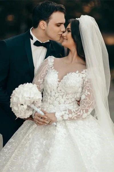 White Sweetheart A-line Long Sleeves Wedding Dress With Lace - Image 2