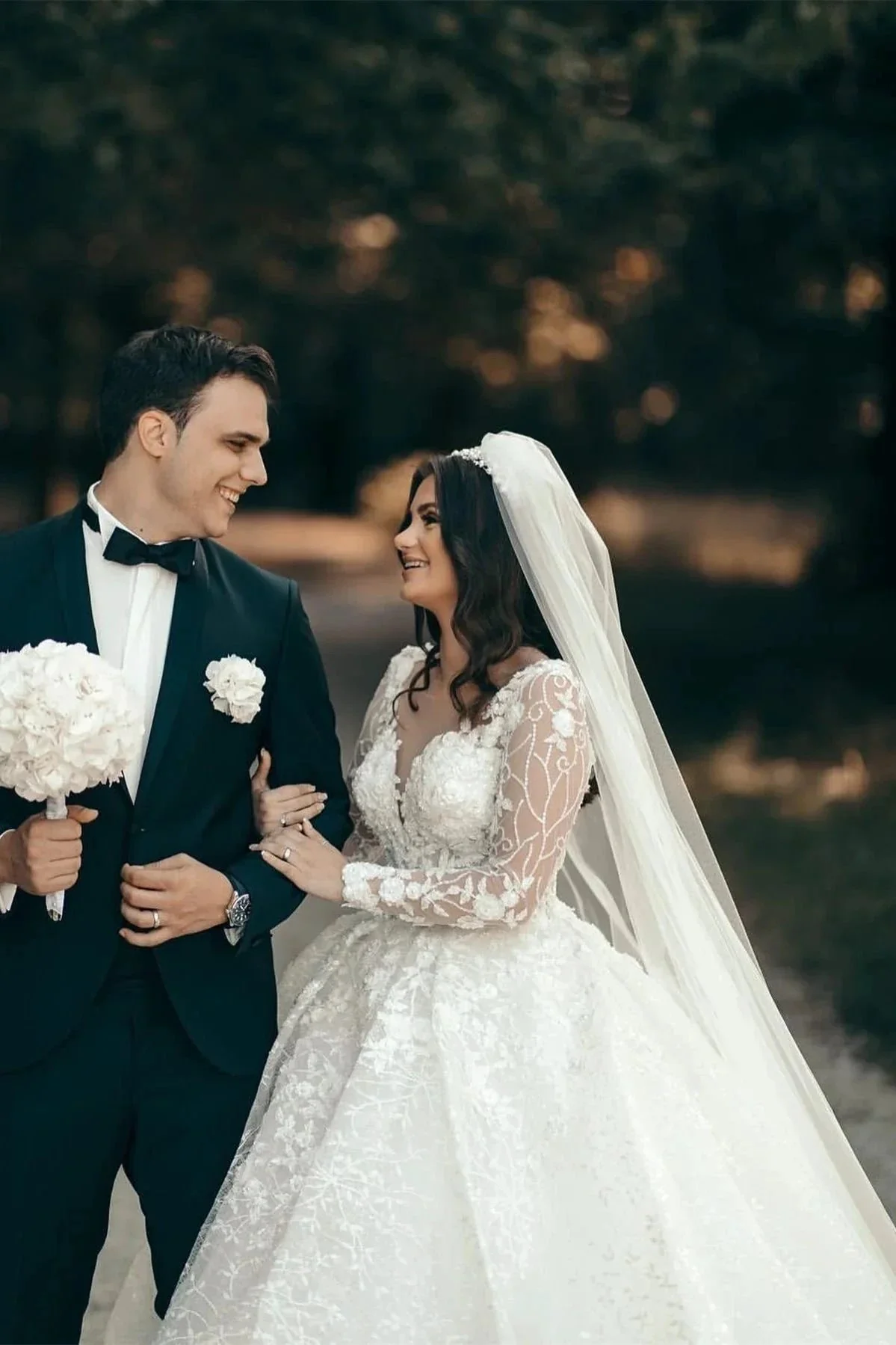White Sweetheart A-line Long Sleeves Wedding Dress With Lace - Image 5