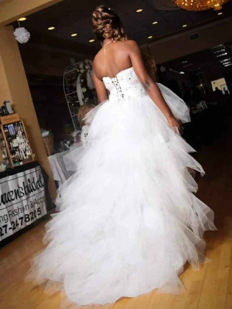 White Tulle High Low Long Prom Dress Formal  Evening Dress Y7849 - Image 3