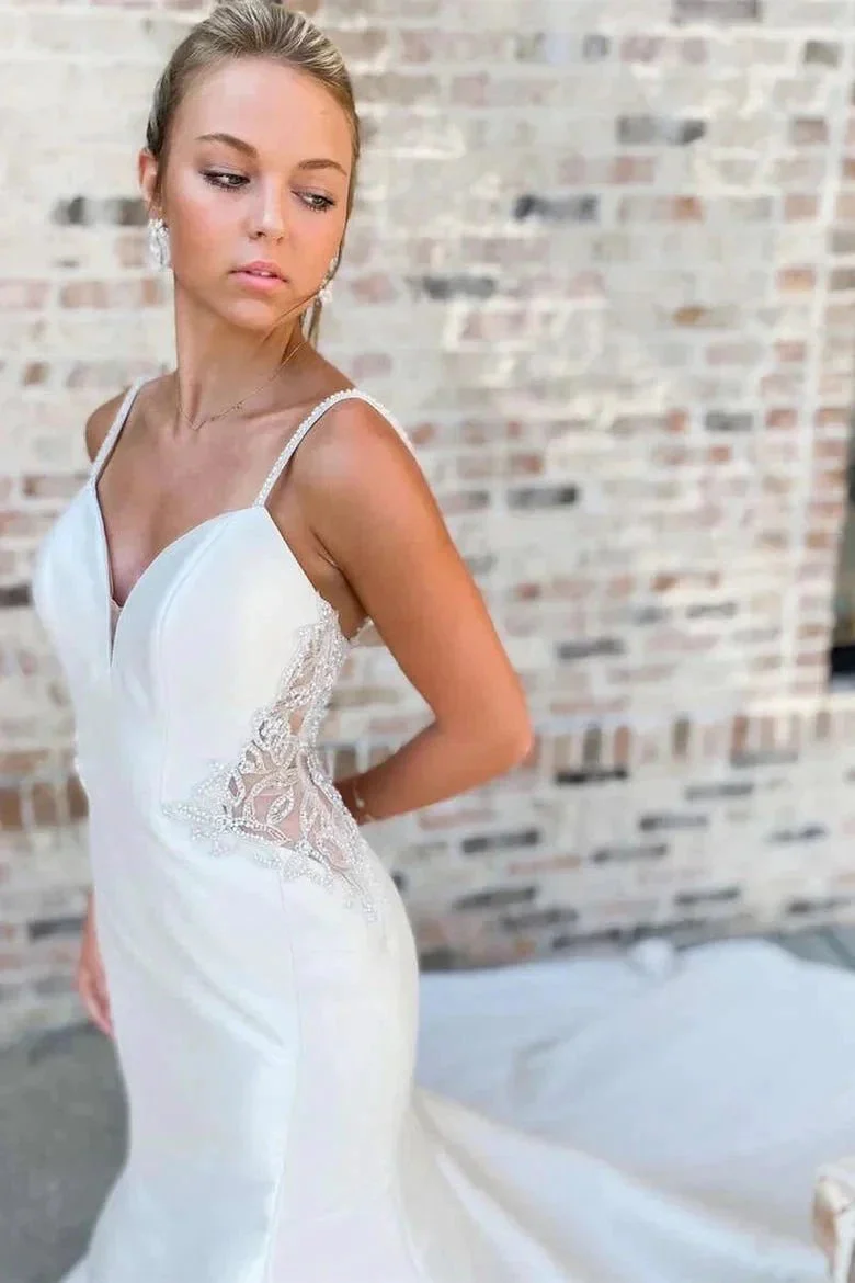 White V-Neck Beading Trumpet Long Wedding Dress Bridal Gown WD661 - Image 2