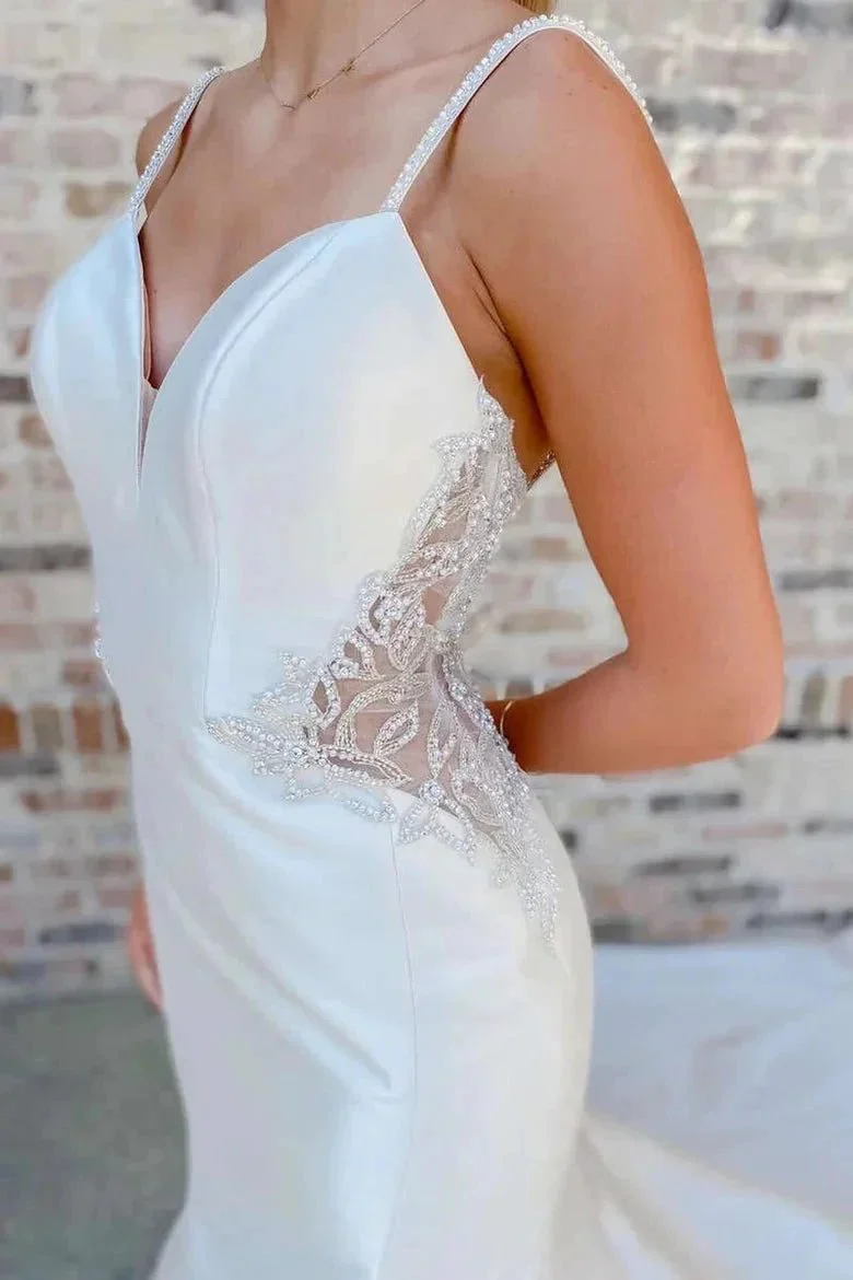 White V-Neck Beading Trumpet Long Wedding Dress Bridal Gown WD661 - Image 3